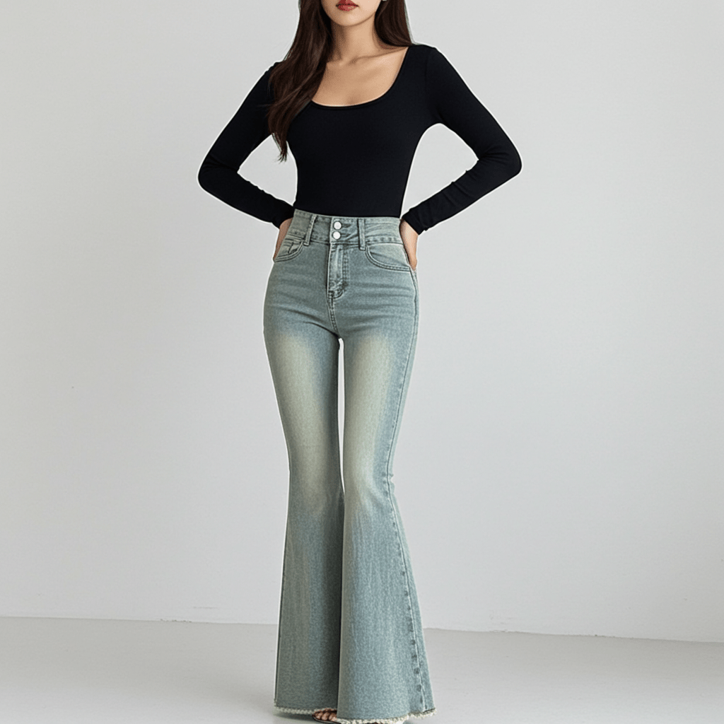 My Store Stretch flared jeans in light blue with high waist and fitted silhouette for a trendy look