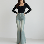 My Store Stretch flared jeans in light blue with high waist and fitted silhouette for a trendy look