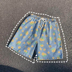 AM Vision RO Summer Streetwear Floral Shorts in Blue with Sunflower Print and Comfortable Fit