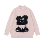 Cute pink Sweet Bear Knit Sweater featuring a playful bear design and zip-up collar