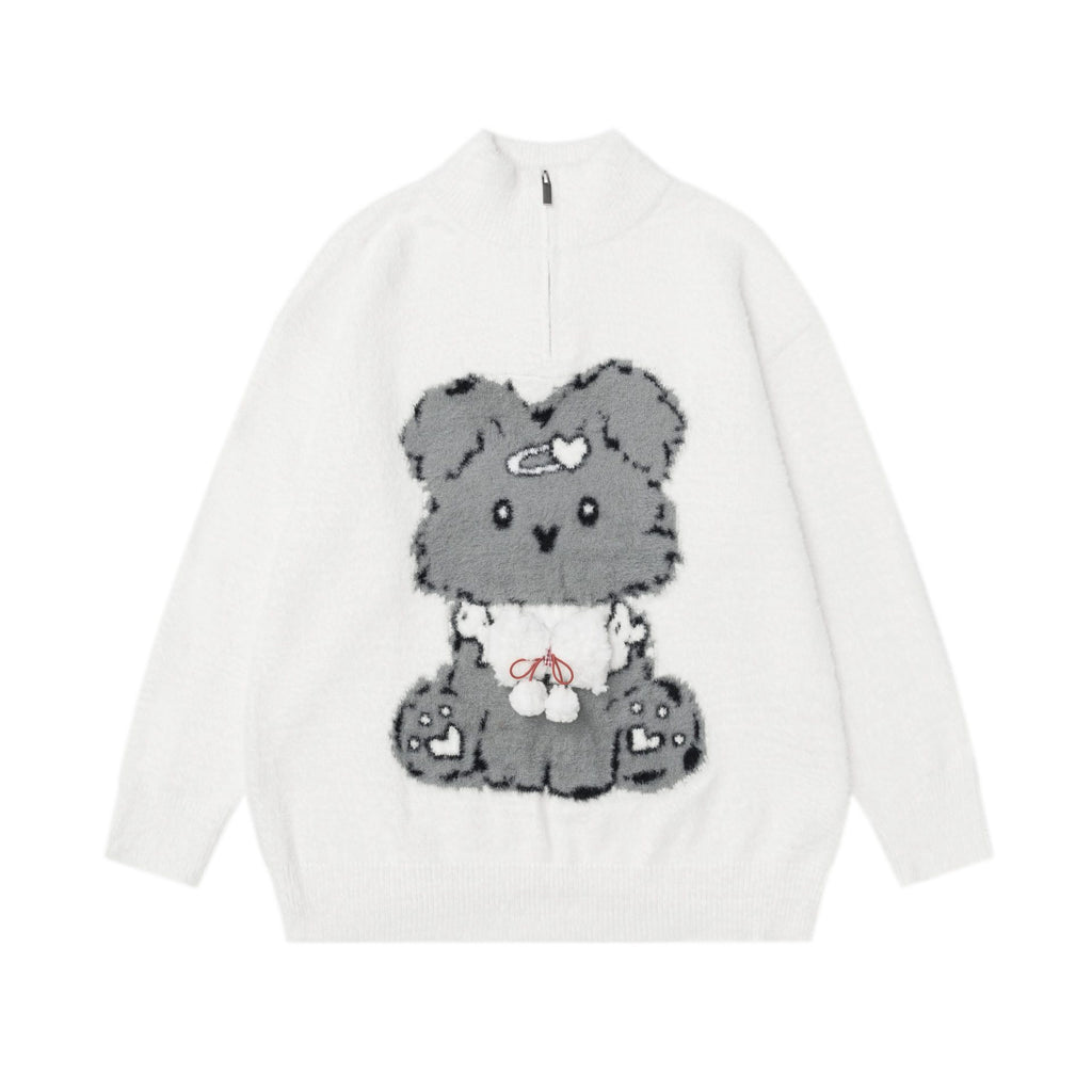 Sweet Bear Knit Sweater in white with a cute bear design for cozy winter fashion