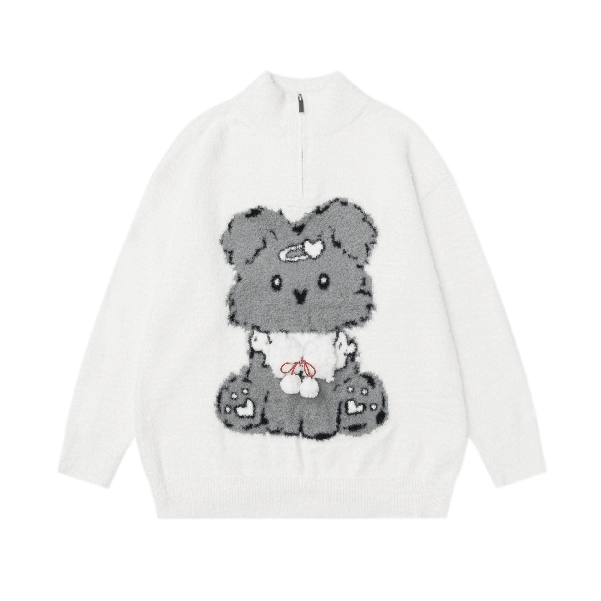 Sweet Bear Knit Sweater in white with a cute bear design for cozy winter fashion