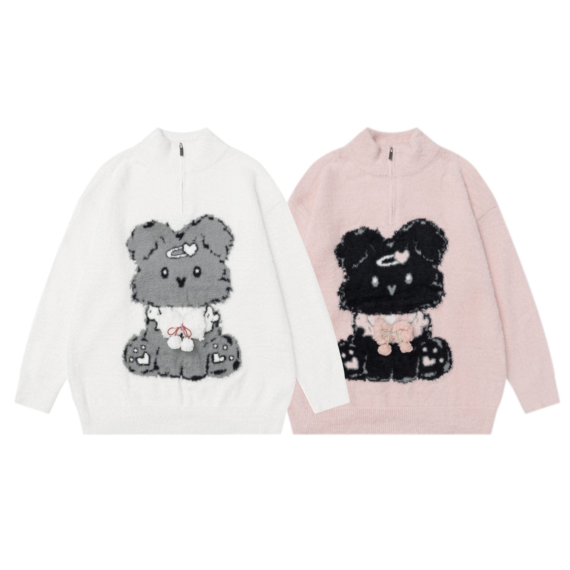 Sweet Bear Knit Sweater featuring adorable bear designs in white and pink color options