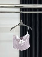 Sweet Desire Pink Bow Camisole with delicate lace trim and adjustable straps for a stylish look