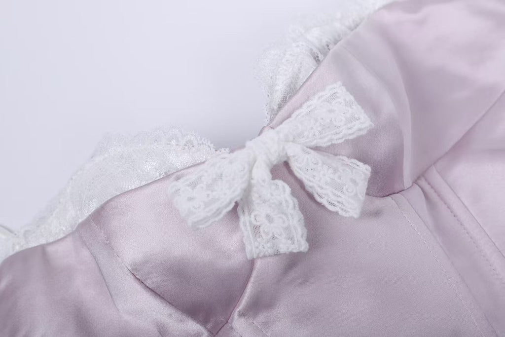 Sweet Desire Pink Bow Camisole with Delicate White Lace Trim and Bow Detail
