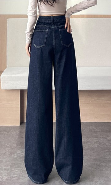Back view of Teddy Stitch Wide Leg Jeans featuring a loose fit and classic dark wash denim