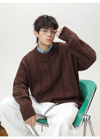 Brown Textured Cable Knit Sweater featuring a relaxed fit and cozy knit design