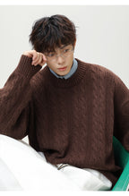 Brown Textured Cable Knit Sweater with a relaxed fit and cozy design, perfect for layering in cool weather