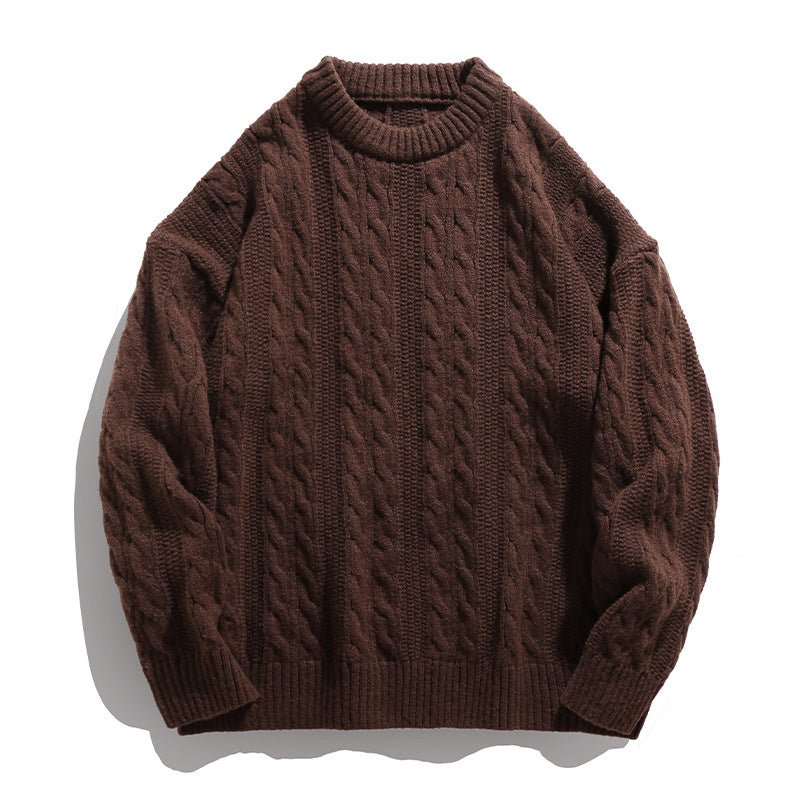 Brown Textured Cable Knit Sweater with a cozy design for a stylish winter look