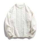 AM Vision RO Textured Cable Knit Sweater in white with a classic oversized fit