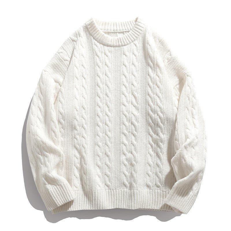AM Vision RO Textured Cable Knit Sweater in white with a classic oversized fit