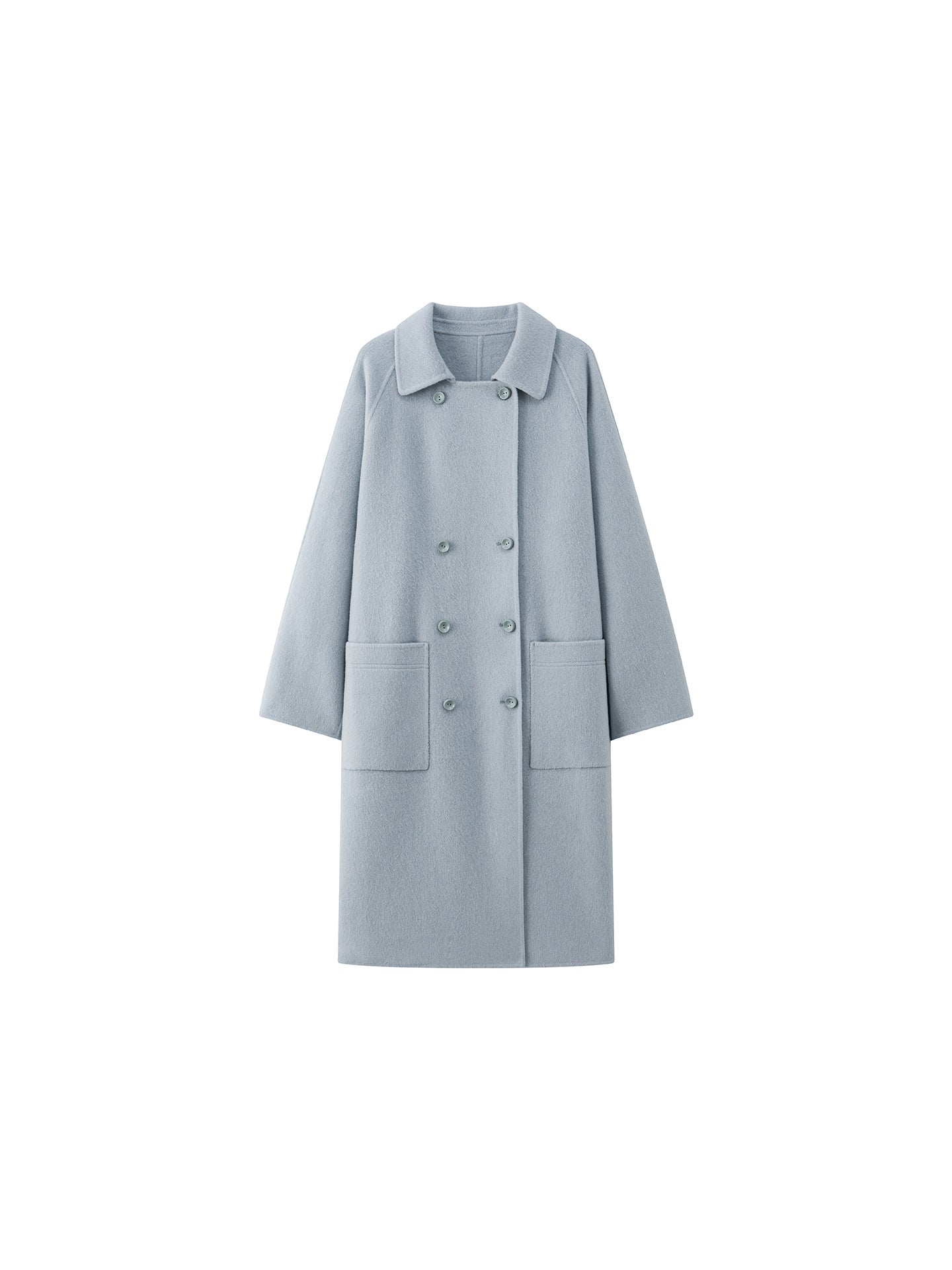 Light blue The Amaya Pastel Coat with a classic design and two front pockets