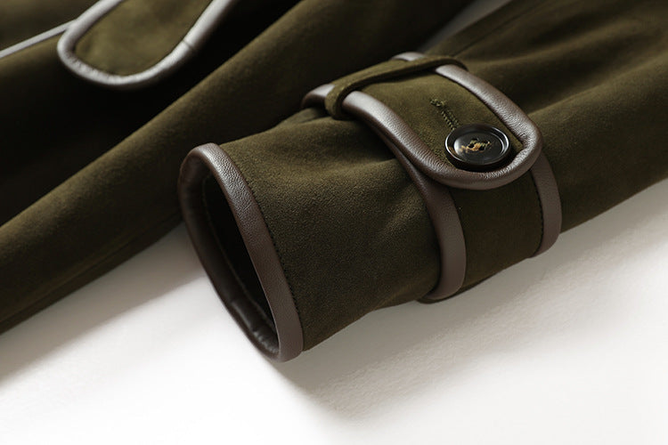 Close-up of the Margaux Trench Coat sleeve detail with stylish buckle and button accents