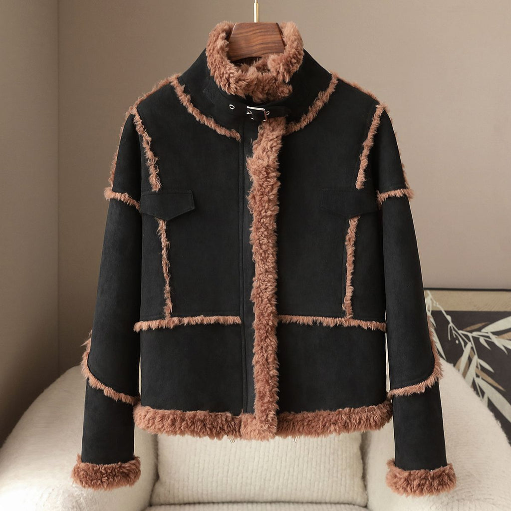 The Panther Wool Coat featuring a stylish design with a soft, plush trim for warmth and comfort