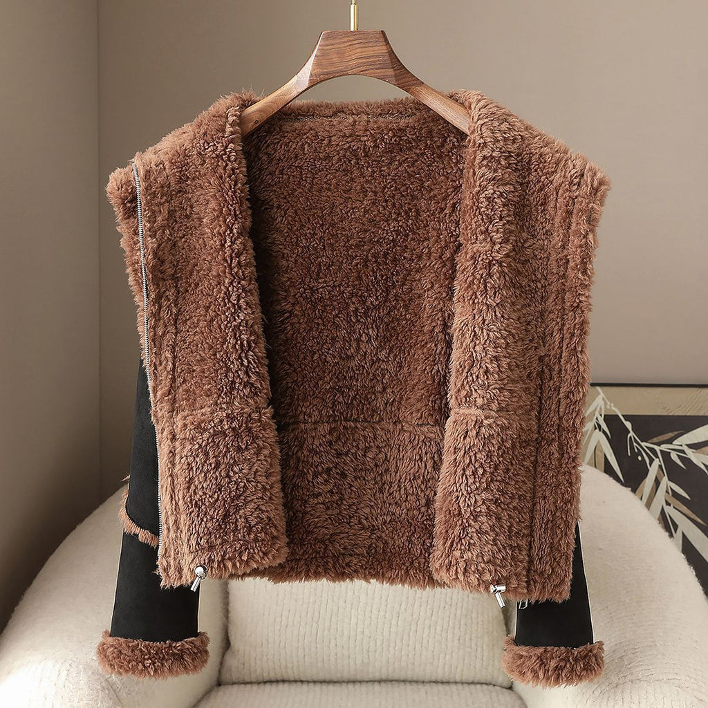 The Panther Wool Coat in brown with a cozy fuzzy interior for warmth and comfort