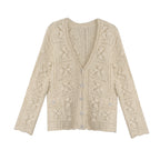 The Petale Knit, Hand Crocheted Wool Cardigan in Cream with Floral Design and Button Closure