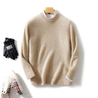 Thick Natural Wool Sweater With Elastic Hem in Beige, perfect for cozy winter outfits