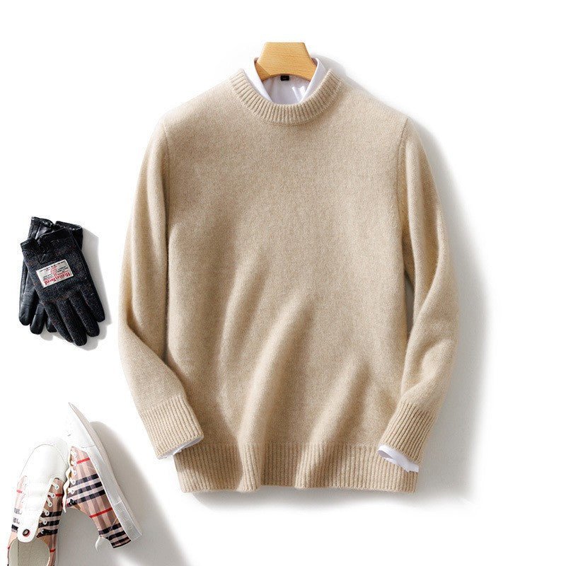 Thick Natural Wool Sweater With Elastic Hem in Beige, perfect for cozy winter outfits