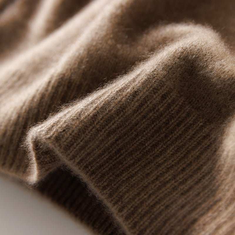 Close-up view of Thick Natural Wool Sweater With Elastic Hem showcasing soft texture and warm design