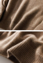 Thick Natural Wool Sweater With Elastic Hem in soft brown fabric showcasing texture and comfort.