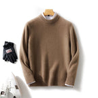 Thick Natural Wool Sweater With Elastic Hem in brown, perfect for cozy winter outfits