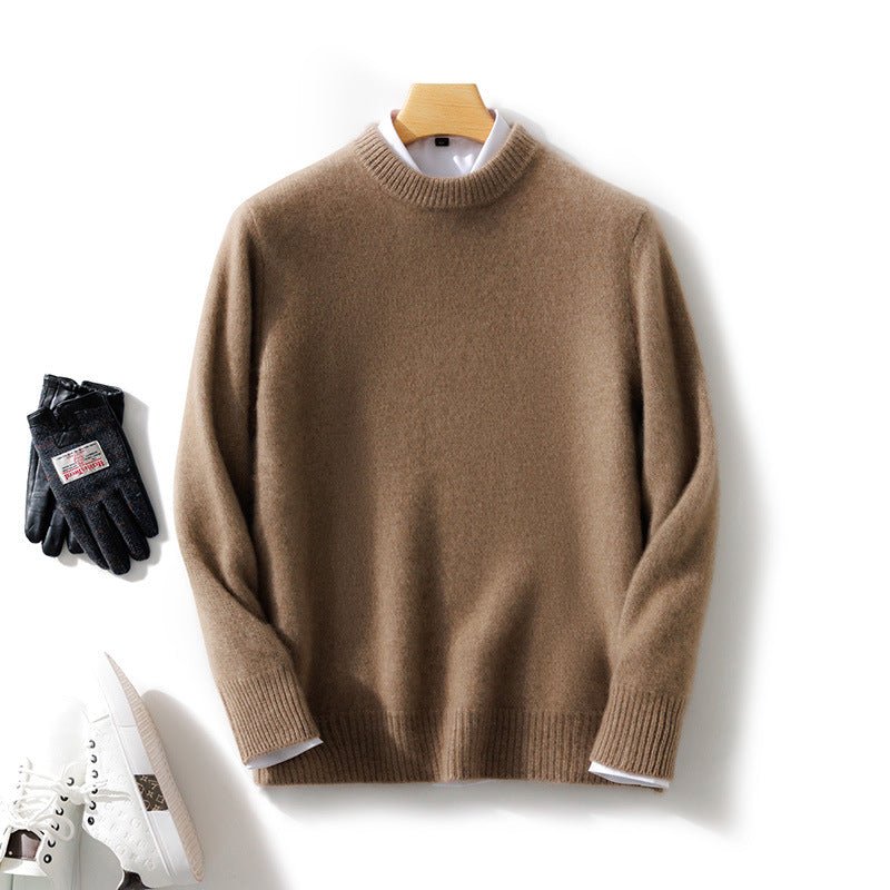 Thick Natural Wool Sweater With Elastic Hem in brown, perfect for cozy winter outfits