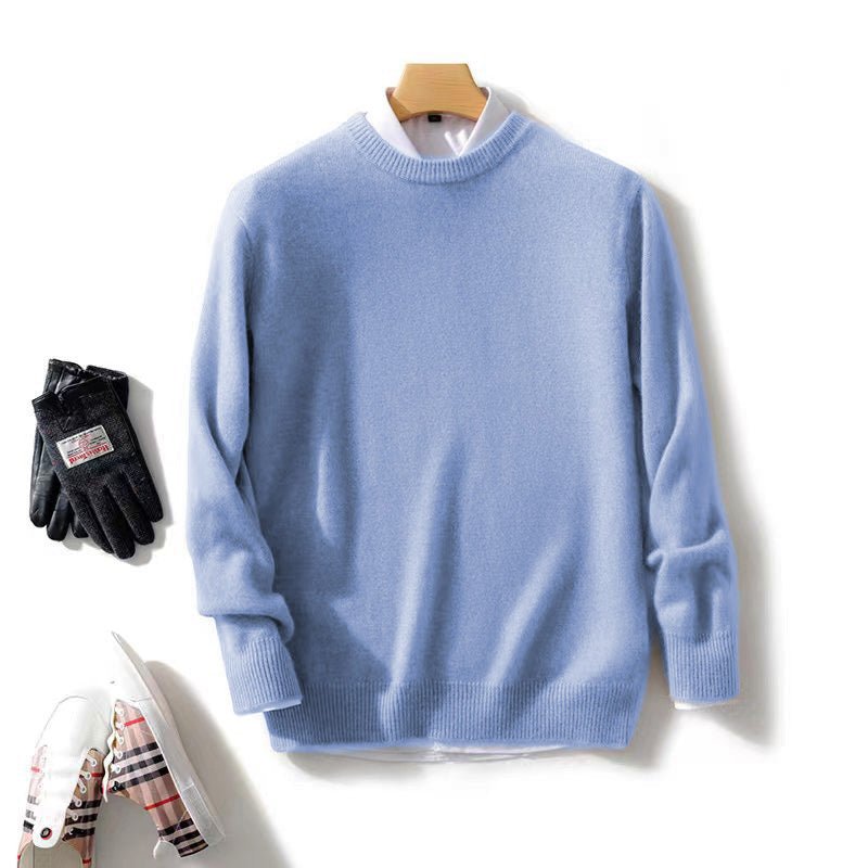 Light blue Thick Natural Wool Sweater With Elastic Hem perfect for cozy winter outfits