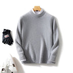 Thick Natural Wool Sweater With Elastic Hem in light gray, perfect for warm layering during colder months