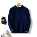 Thick Natural Wool Sweater With Elastic Hem in navy blue, perfect for warm layering in cold weather