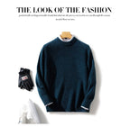Thick Natural Wool Sweater With Elastic Hem in Dark Blue for Comfortable and Stylish Wear