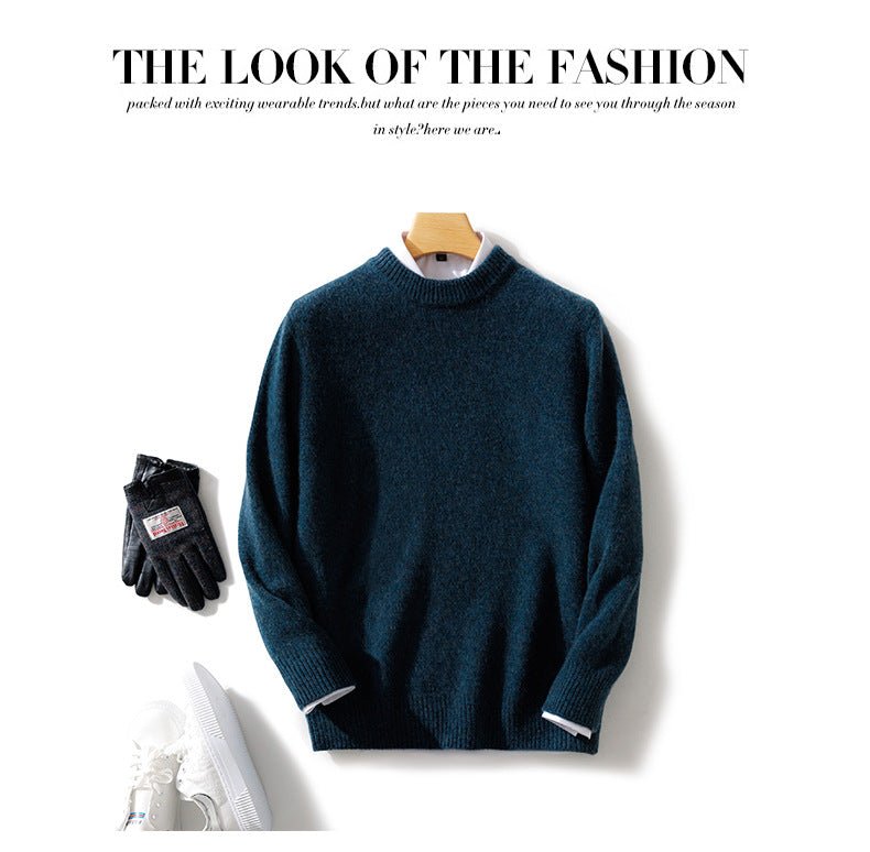 Thick Natural Wool Sweater With Elastic Hem in Dark Blue for Comfortable and Stylish Wear