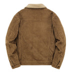 Back view of a Thick Ribbed Velvet Jacket with Warm Lining in a stylish brown color