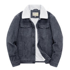 Thick Ribbed Velvet Jacket with Warm Lining in Dark Gray for Cold Weather Fashion