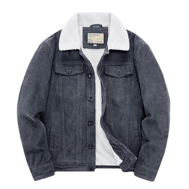 Thick Ribbed Velvet Jacket with Warm Lining in Dark Gray for Cold Weather Fashion