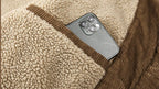 Thick Ribbed Velvet Jacket with Warm Lining featuring a cozy pocket holding a smartphone