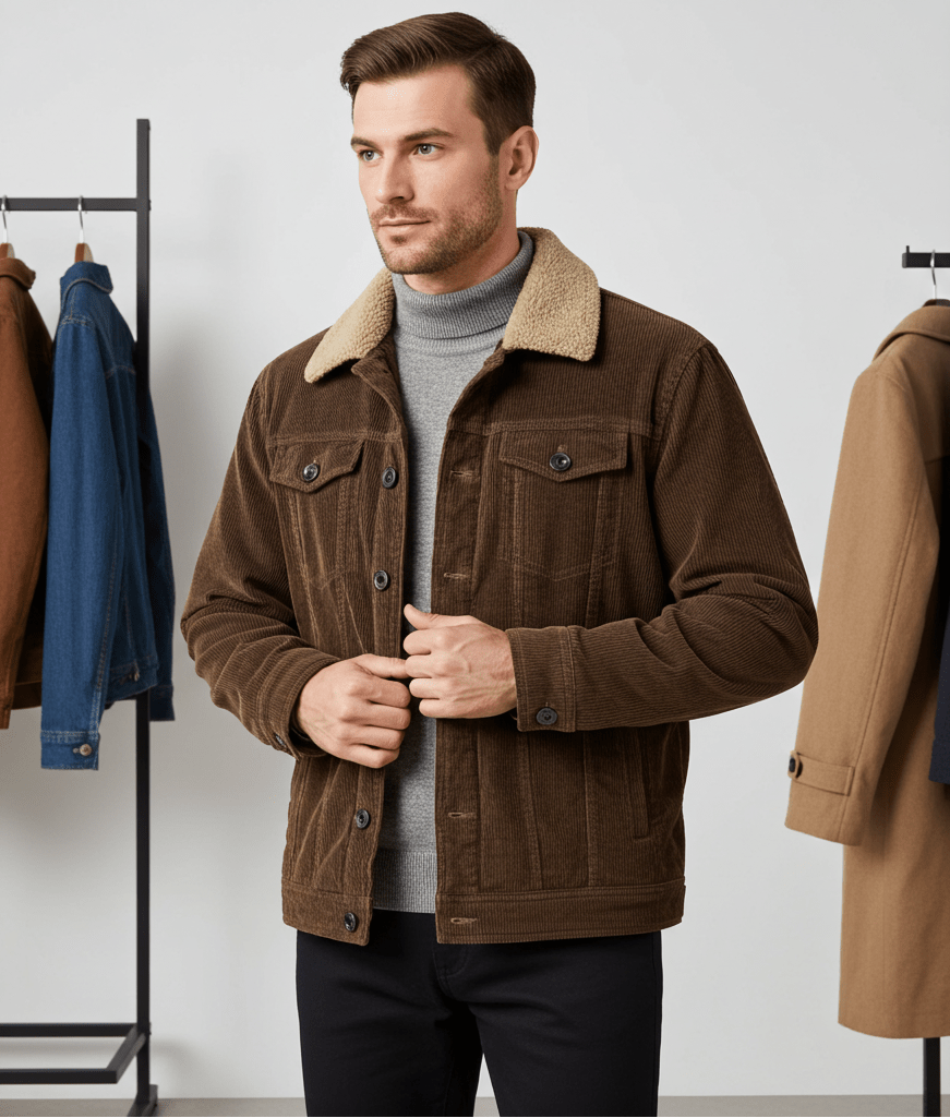 AM Vision RO Thick Ribbed Velvet Jacket with Warm Lining, stylish and comfortable for cool weather outfits