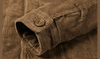 Close-up of AM Vision RO Thick Ribbed Velvet Jacket with Warm Lining showing detailed button and fabric texture
