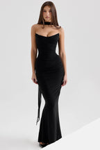Elegant Three-Piece Mermaid Style Dress in Black with a fitted silhouette and stylish choker neckline