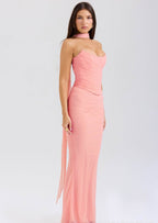 Elegant Three-Piece Mermaid Style Dress in Pink with a Fitted Bodice and Flowing Skirt