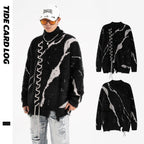 Oversized Sweater With Dark Street Design And Distressed Details featuring a stylish black and white pattern