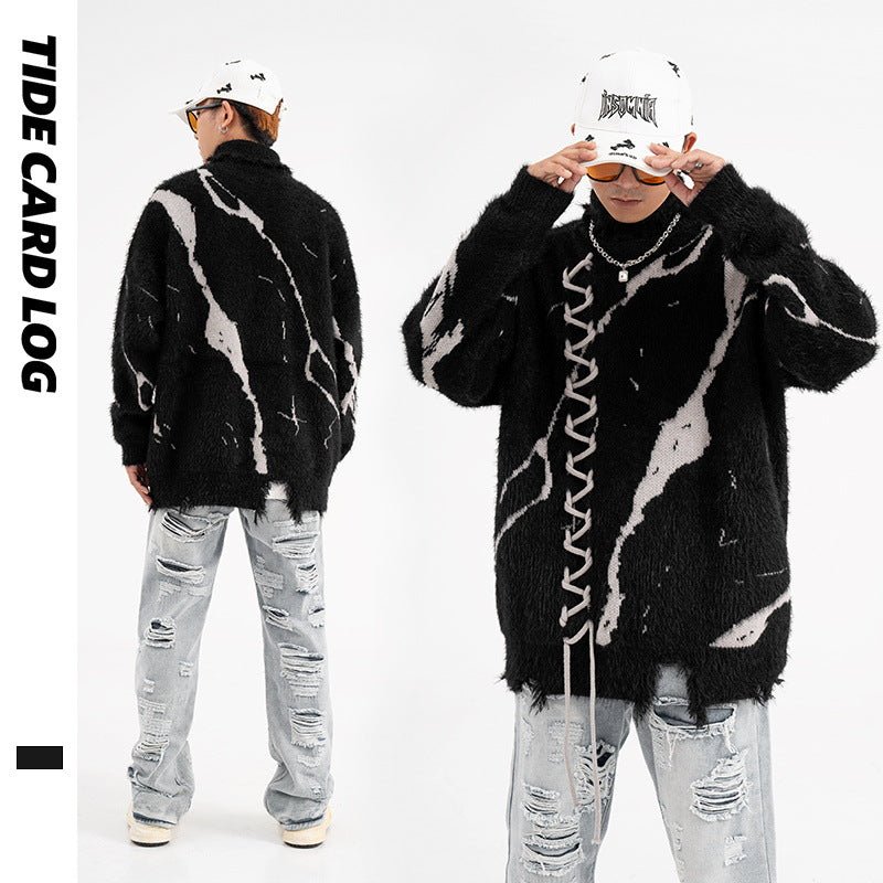 Oversized Sweater With Dark Street Design And Distressed Details, featuring a unique textured pattern