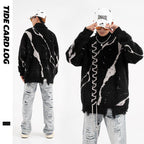 Oversized Sweater With Dark Street Design And Distressed Details, featuring a unique textured pattern