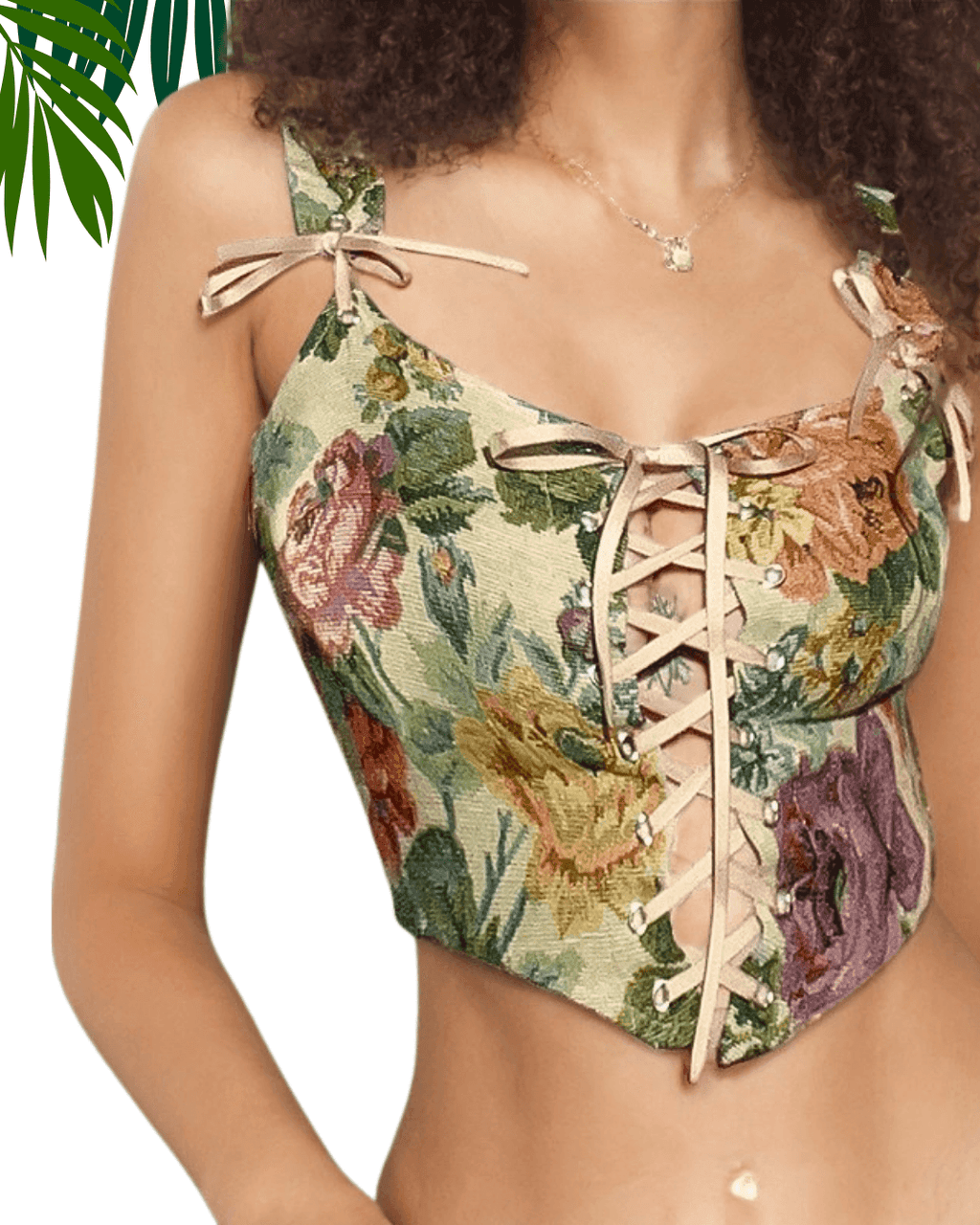 Top Vintage floral cu model floral colorat și benzi de legat în partea din față pentru un stil boem