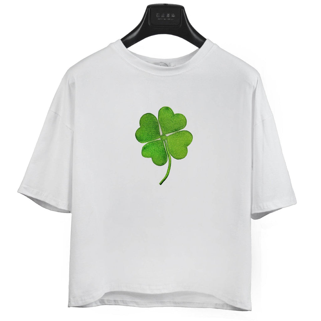 Tricou cu imprimeu din bumbac alb cu trifoi verde pe mijloc de la AM Vision RO