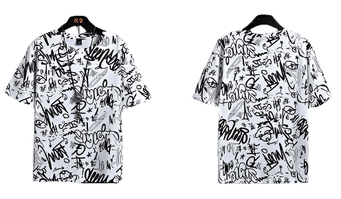 Tricou grafitti alb cu imprimeuri negre stil urban de la AM Vision RO, față și spate