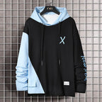 Stylish two-tone hoodie featuring a black and light blue design for a trendy look