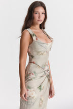 Elegant AM Vision RO Two-Piece Skirt and Top Set in floral design, perfect for special occasions