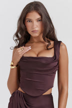 Elegant AM Vision RO Two-Piece Skirt and Top Set in Rich Brown with Stylish Design