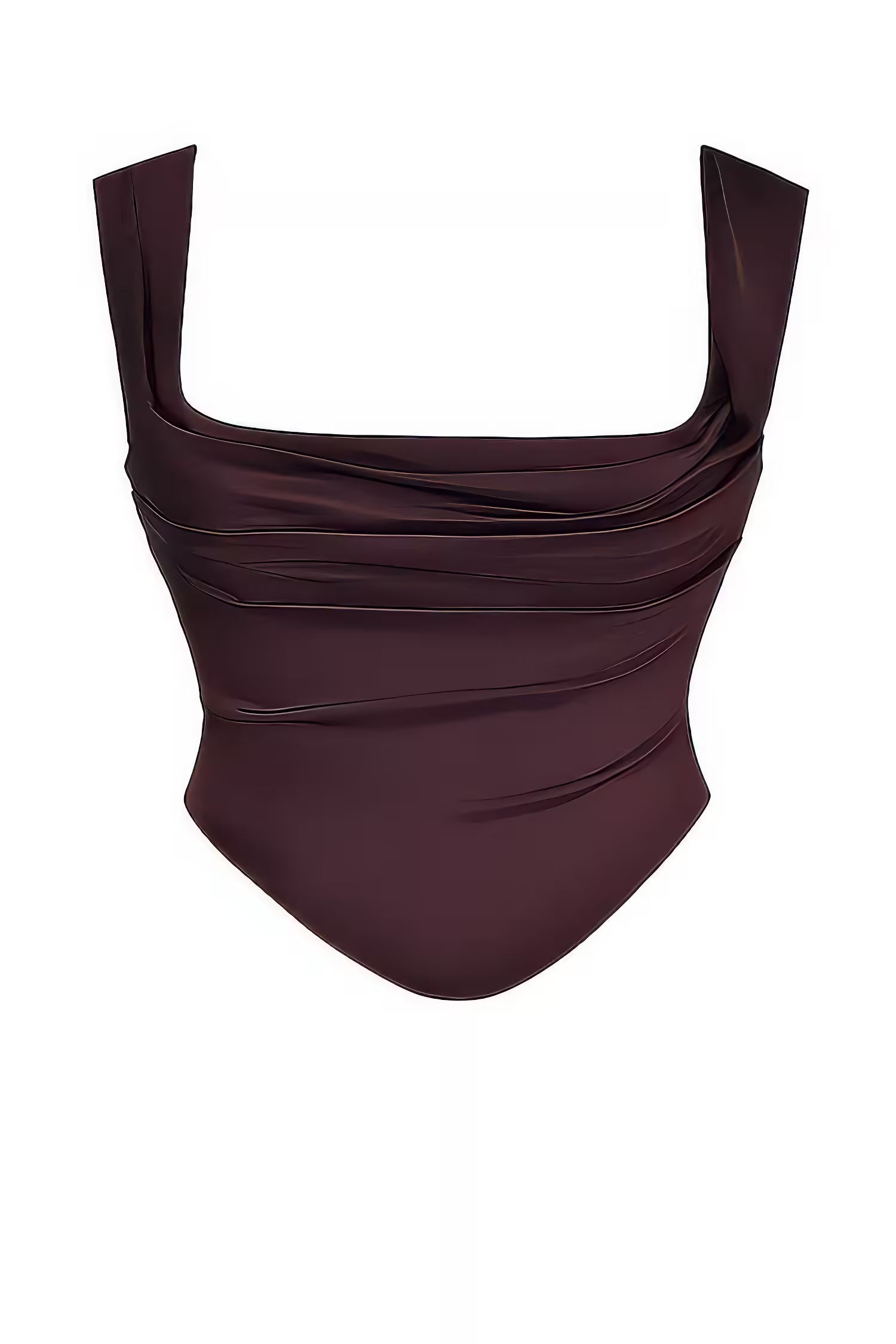 Stylish Two-Piece Skirt and Top Set featuring a fitted square neckline top in dark burgundy