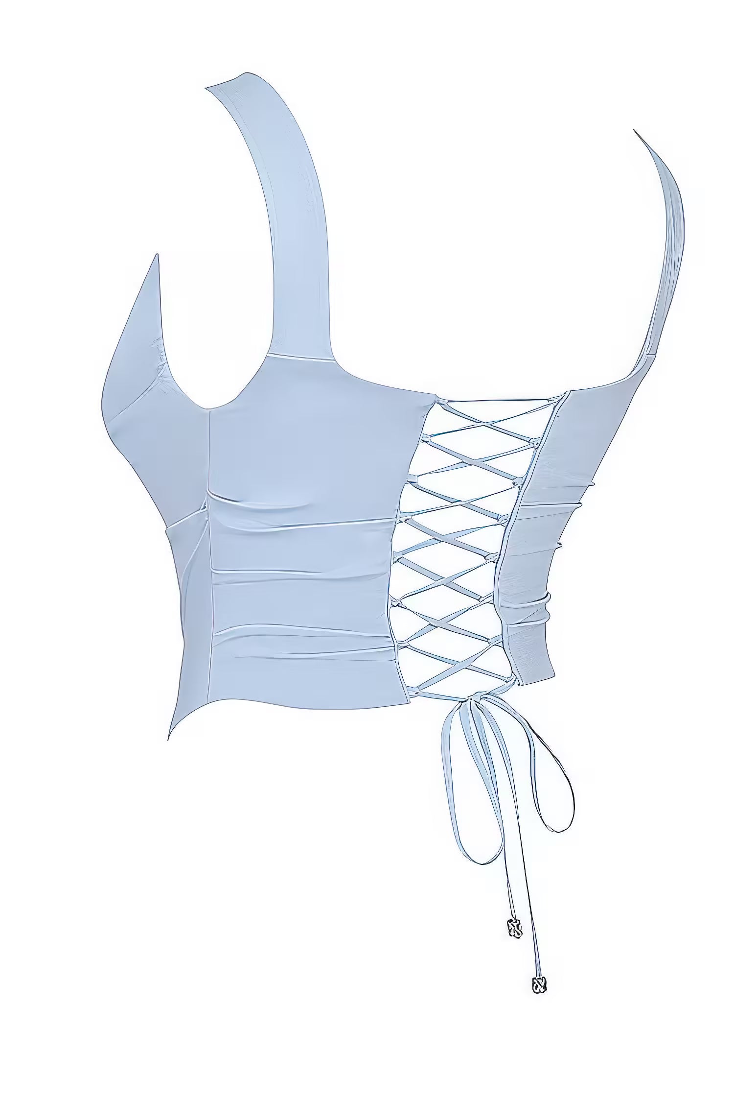 Light blue sleeveless top with lace-up back, part of a stylish Two-Piece Skirt and Top Set
